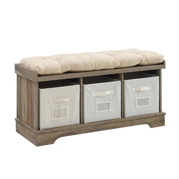 42 Modern Farmhouse Entryway Storage Bench - Grey Wash