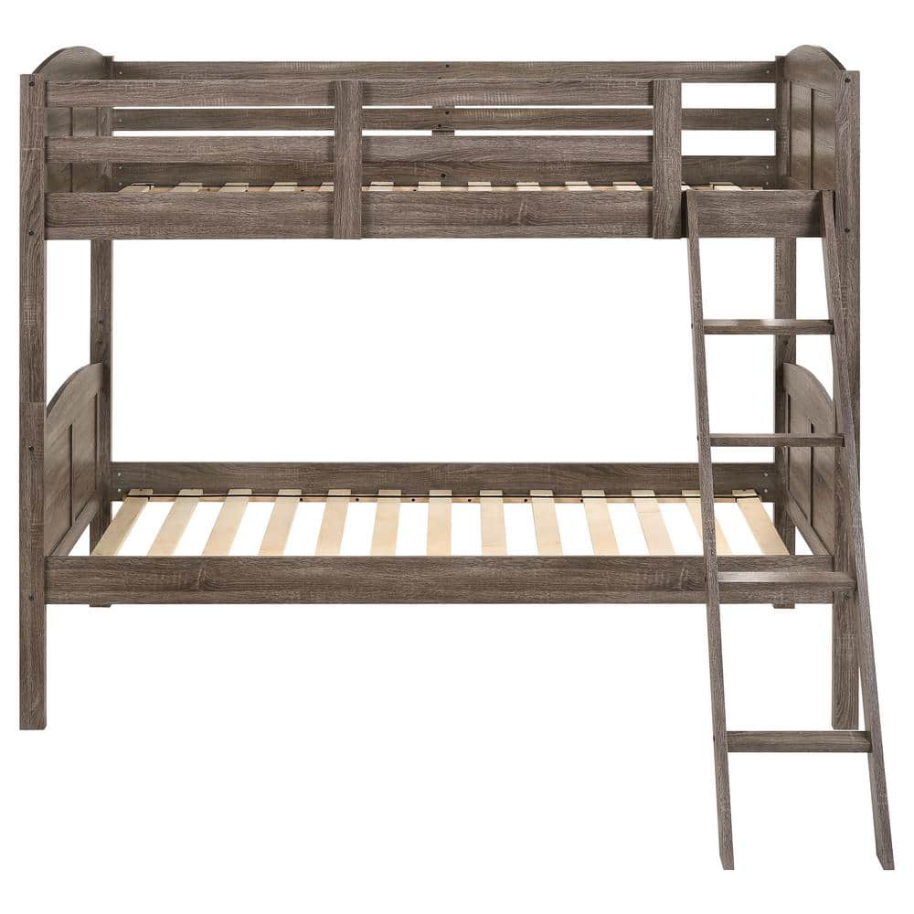 Rustic Twin Over Twin Brown Wood Bunk Bed with Ladder