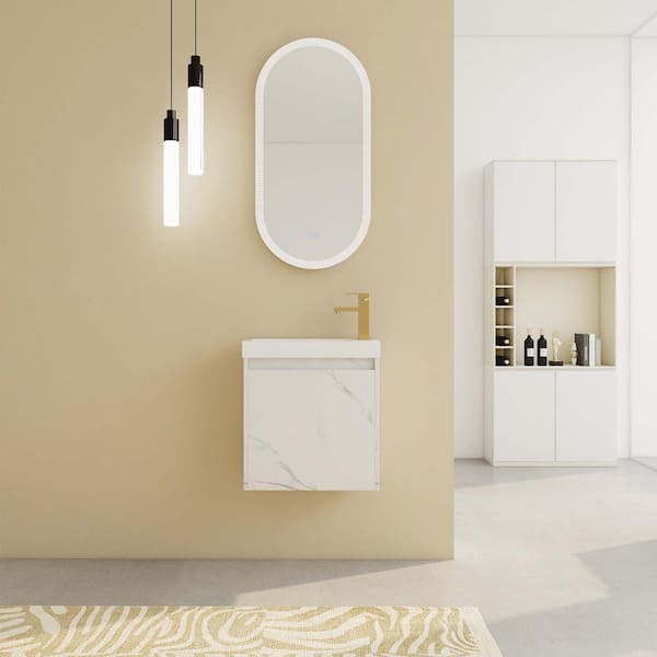 FUNKOL 20 in White Floating Wall-Mounted Bathroom Vanity with White Resin Sink & Soft-Close Cabinet Door
