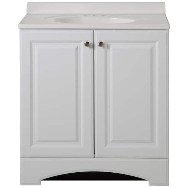 Photo 1 of 30.50 in. W Bath Vanity in White with Cultured Marble Vanity Top in White with White Basin