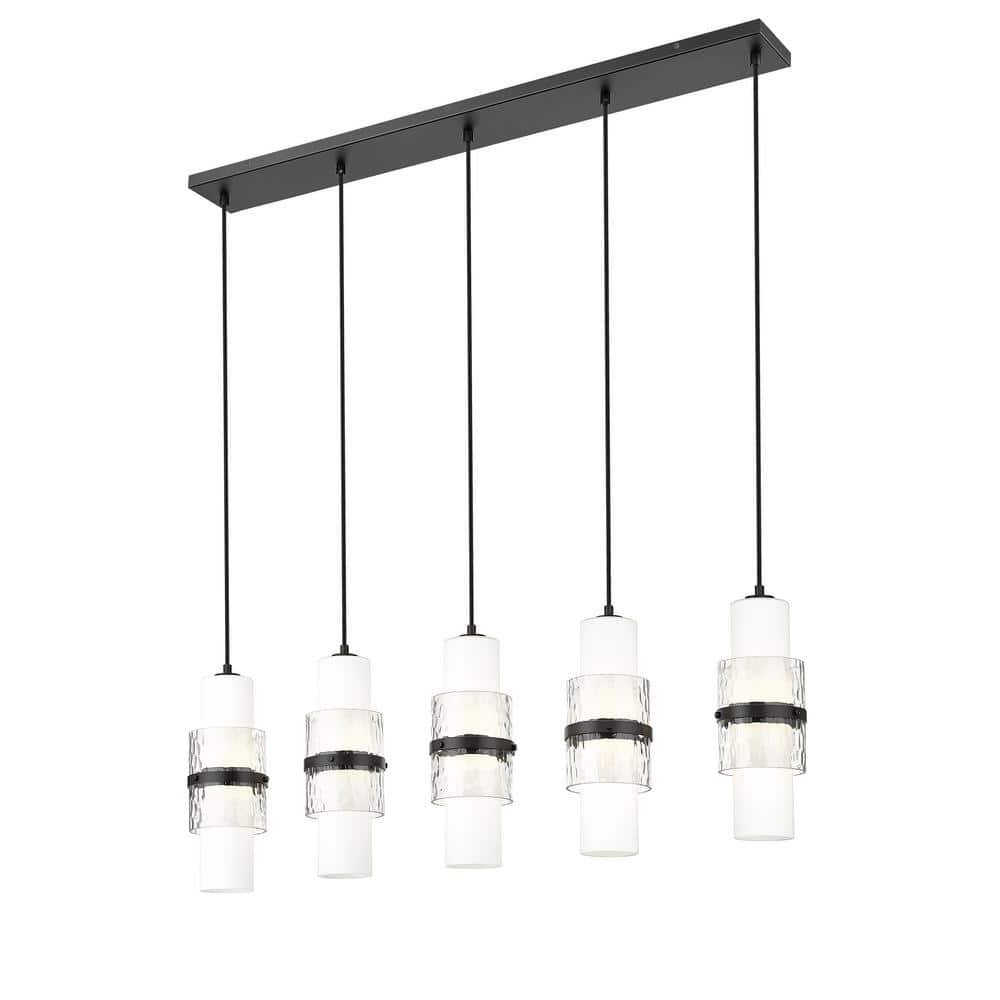 Cayden Matte Black 5-Light Linear Chandelier with Glass Shades