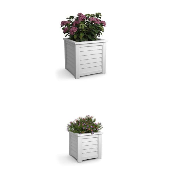 Lakeland 20 in. and 16 in. Square Self-Watering White Polyethylene Planter Combo (2 Piece)