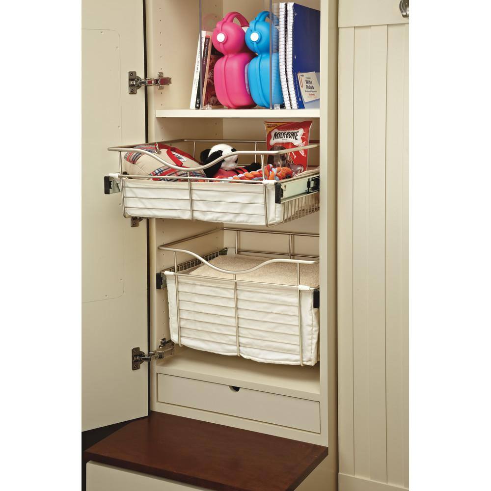 Tan Linen Closet Basket Liner with Velcro Tabs
