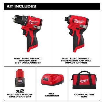 M12 12-Volt Lithium-Ion Brushless Cordless Subcompact Drill and Impact Driver Combo Kit w/2 Batteries and Bag (2-Tool)