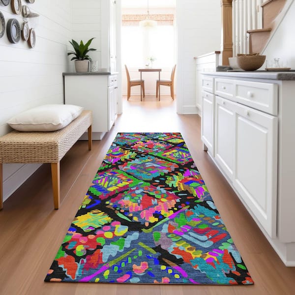 Mayfield Premium Machine Washable Abstract AMF1326 Black 2 ft. 3 in. x 7 ft. 6 in. Runner Rug