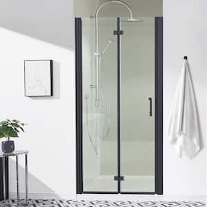 36-37 3/8 in. W x 72 in. H Bifold Semi-Frameless Shower Door in Matte Black,Clear Tempered Glass,Reversible Installation