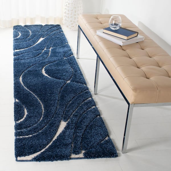 Florida Shag 2 ft. x 5 ft. Navy/Ivory Solid Color Runner Rug