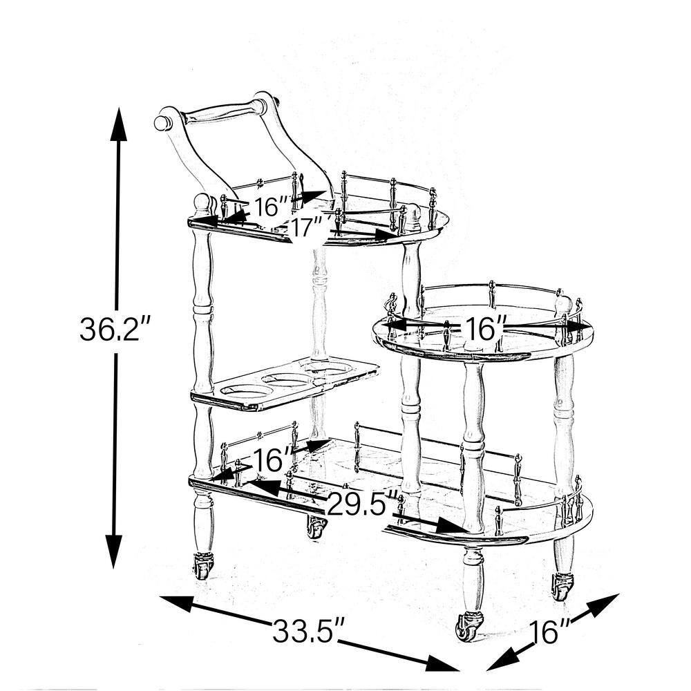 Fabulae White Wood 3-Tier Rolling Bar Cart with Wine Storage
