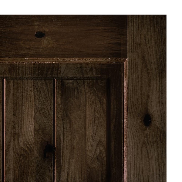 DIY RTA KIT 36in.x80in. Knotty Alder Sq. Top V-Groove Right-Hand/Inswing Black Stain Wood Ready To Assemble Front Door