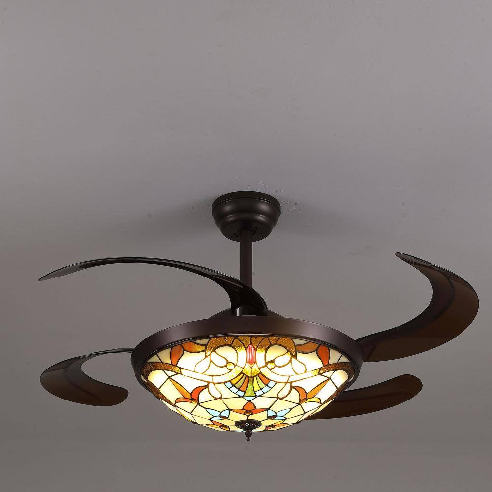 48 in Coffee-Colored Tiffany Baroque Invisible Ceiling LED Fan Light with Timer, Dimming and Reversible price history on PriceWatchPro