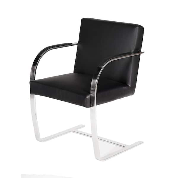 Benjara Black and Chrome Faux Leather Armchair with Cantilever Metal Base