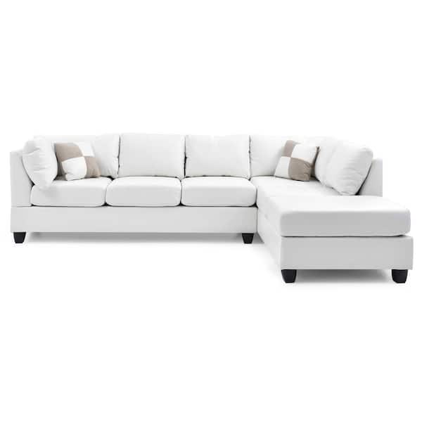 Faux Leather 4 Seater Sectional Sofa, Ivory Faux Leather Sectional