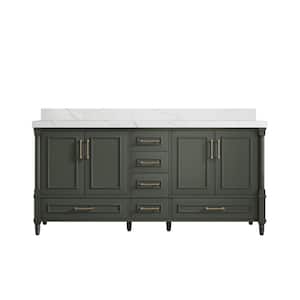 Hudson 72 in. W x 22 in. D x 36 in. H Double Sink Bath Vanity in Pewter Green with 2 in. Calacatta Quartz Top
