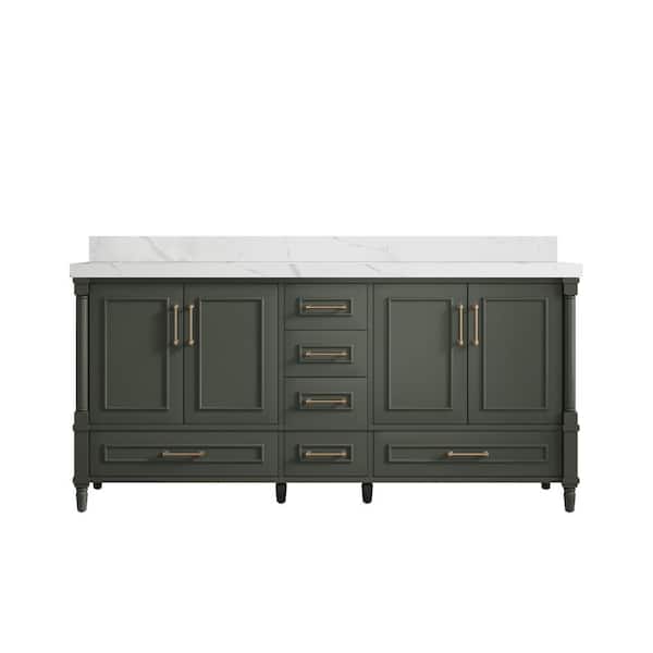 Willow Collections Hudson 72 in. W x 22 in. D x 36 in. H Double Sink Bath Vanity in Pewter Green with 2 in. Calacatta Quartz Top