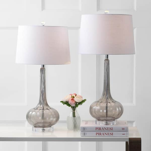 JONATHAN Y Bette 28.5 in. Smoke Gray Glass Teardrop Table Lamp (Set of 2)
