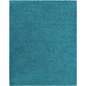 Solid Shag Aqua Blue 8 ft. x 10 ft. Area Rug