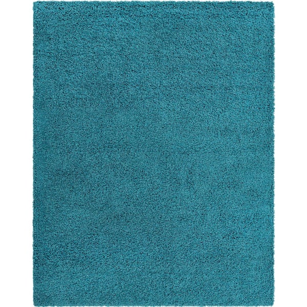 Unique Loom Solid Shag Aqua Blue 8 ft. x 10 ft. Area Rug
