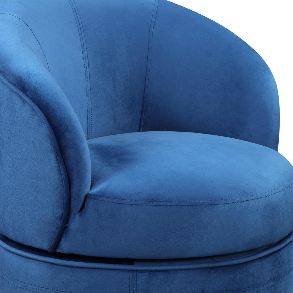 Sophia Blue Velvet Swivel Barrel Accent Chair with Wood Base