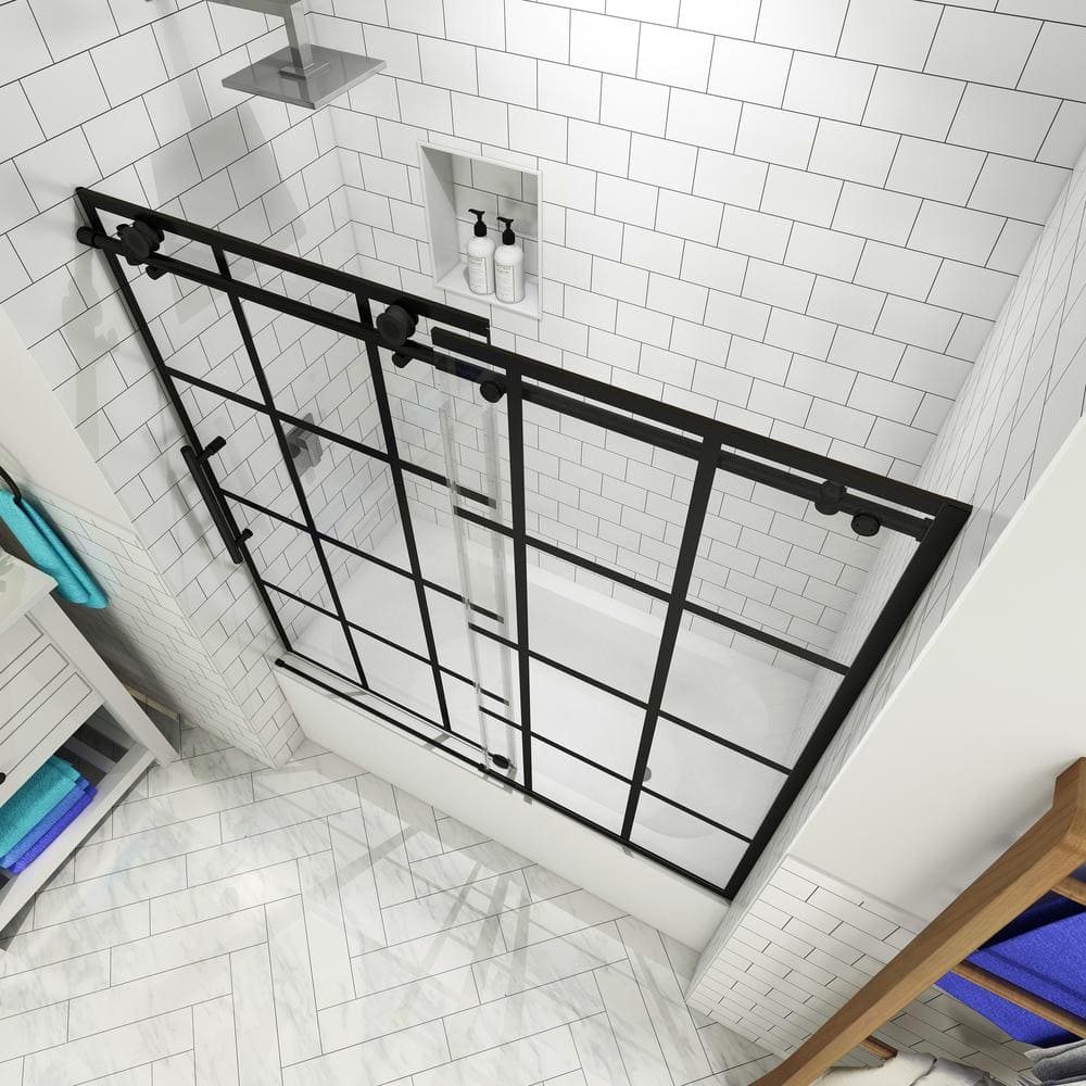 French Vienne Matte Black Frameless Sliding Tub Door