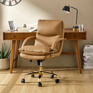 Leona Camel Modern Faux Leather Swivel Office Chair with Adjustable Metal Base