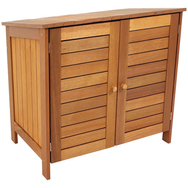 Sunnydaze 37.5 in. W x 23.75 in. D x 36 in. H Meranti Wood Outdoor Storage Cabinet with Angled Top