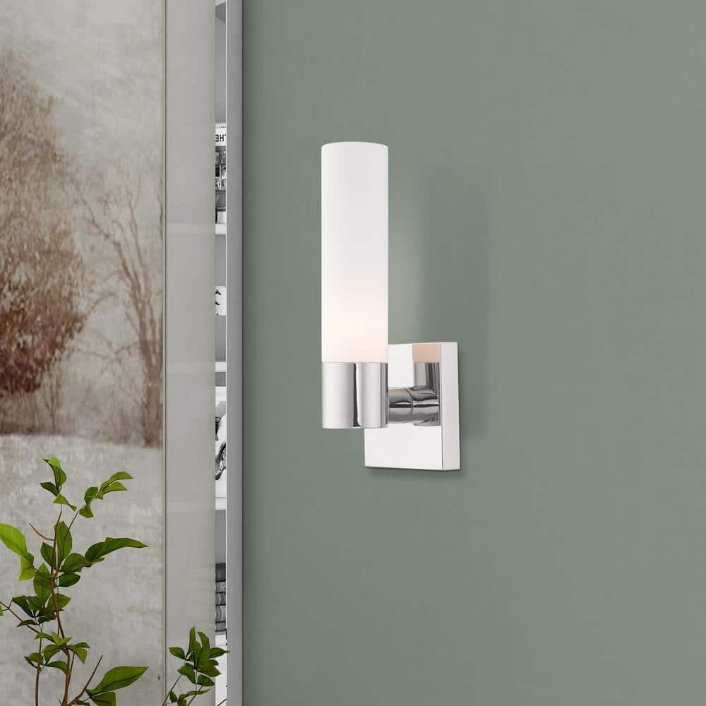 Aero Contemporary Chrome 1-Light Wall Sconce with Etched Opal Glass