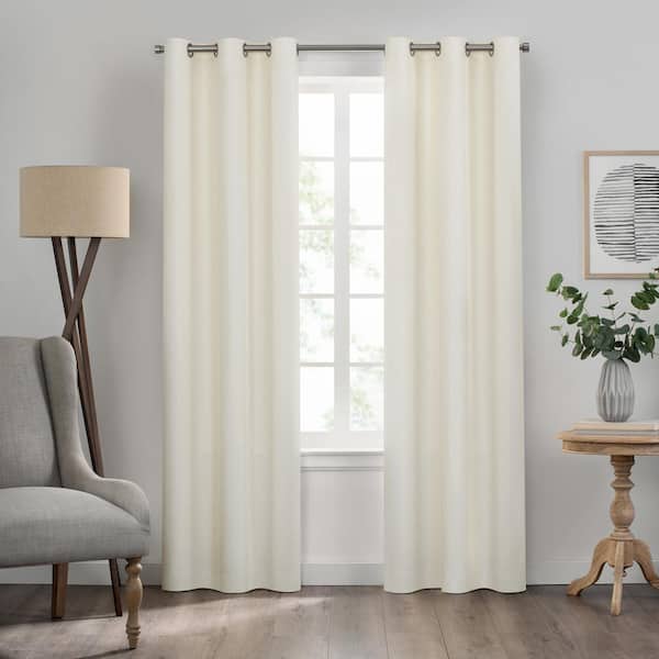 Eclipse Kendall Thermaback Ivory Solid Polyester 42 in. W x 63 in. L Blackout Single Grommet Top Curtain Panel