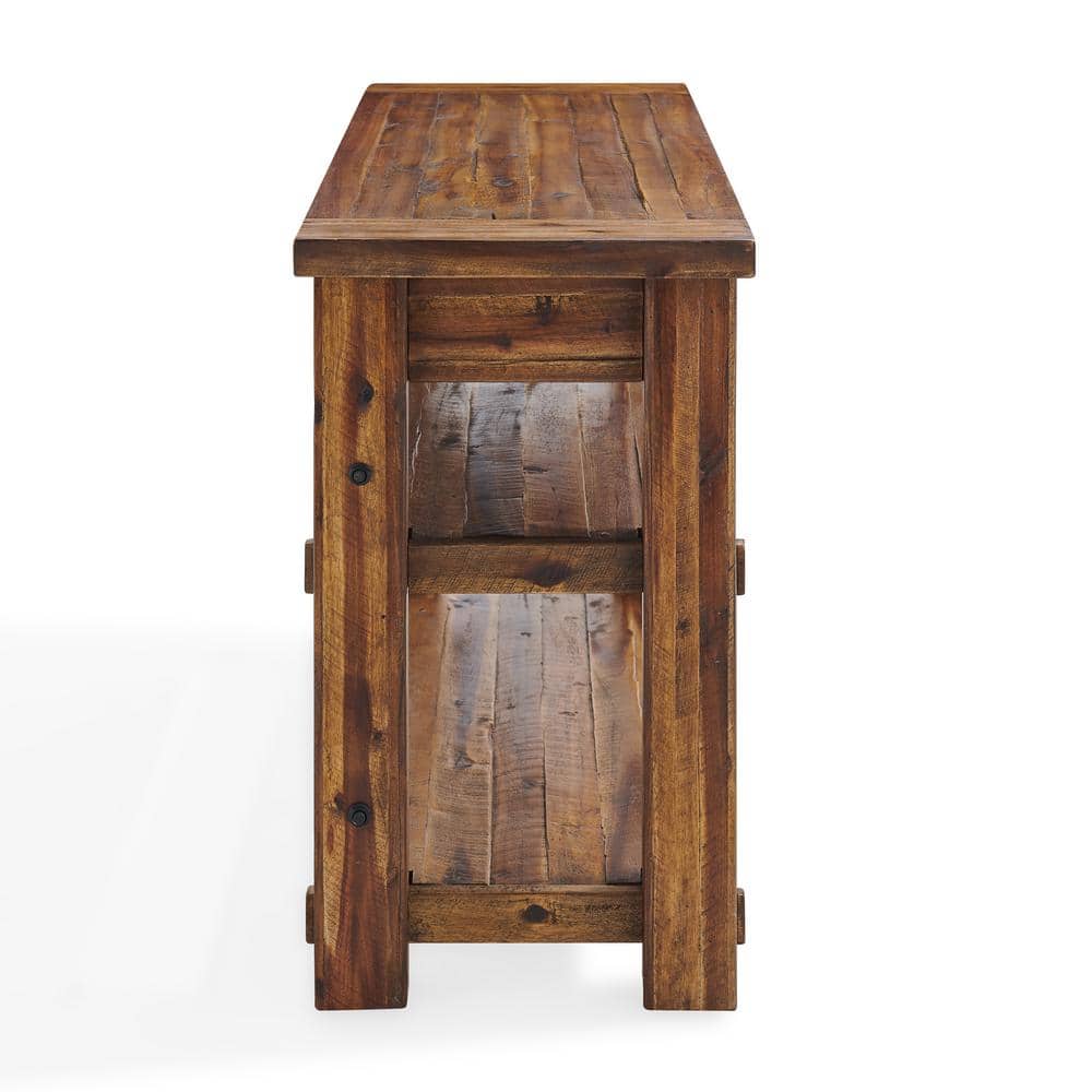 Durango 56'' Dark Brown Industrial Wood and Metal Console with Glass Shelves