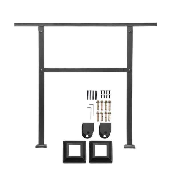 Outdoor Handrails 2-3 Steps, 36.2 in. H x 3.3 in. W Black Square Tube W/ Horizontal Bar, Carbon Steel Stair Railing Kit