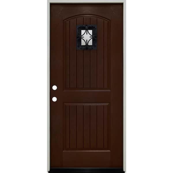 Steves & Sons 36 in. x 80 in. Oxford Speak Easy Right-Hand Inswing Chestnut Mahogany Fiberglass Prehung Front Door 4-9/16 Frame