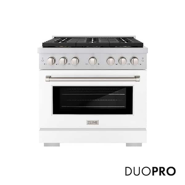 36 in. 5.2 cu. ft. Paramount Gas Range with 6-Burner DuoPro Cooktop and Convection Gas Oven with White Matte Door