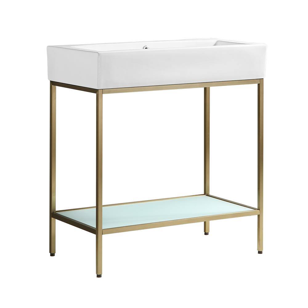 Pierre 32" Gold Metal Frame Open Shelf Single Bathroom Vanity