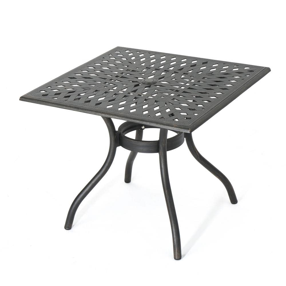 37 in. Lightweight Square Rust-Resistant Cast Aluminum Outdoor Dining Table with Umbrella Hole and 4 Curvy Legs in Brown price history on PriceWatchPro
