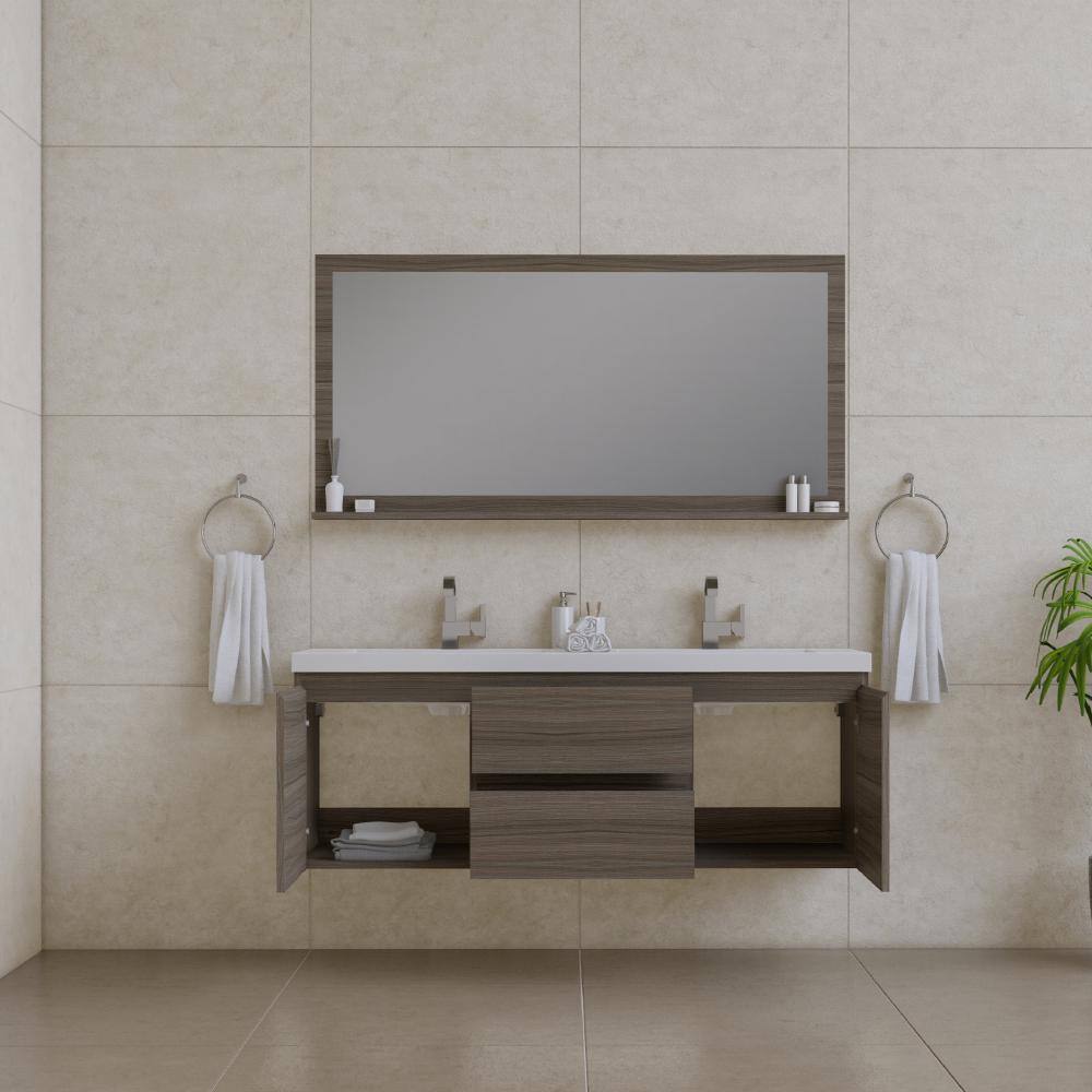 Gray MDF Double Sink Wall-Mounted Bathroom Vanity