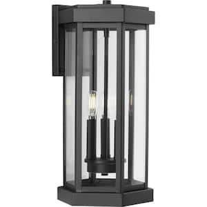 Ramsey 9 in. 3-Light Textured Black Outdoor Large Wall Lantern Sconce