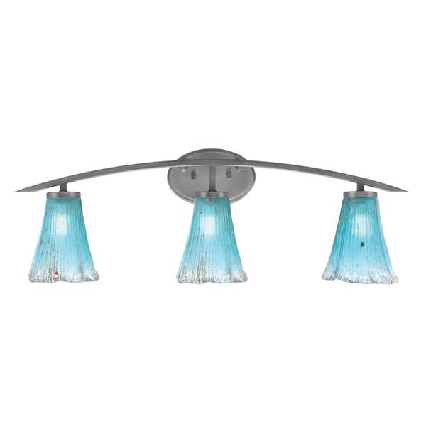 Unbranded Siena 29 in. 3-Light Vanity Light Graphite with Teal Crystal Glass Shades