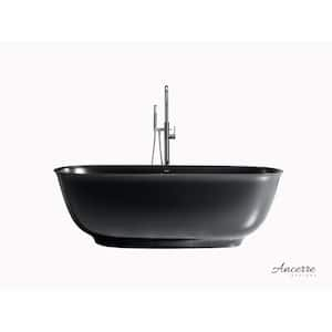 Fiore 67 in. x 29.5 in. Solid Surface Soaking Bathtub with Center Drain in Black