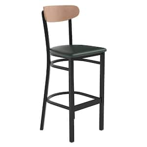 32 in. Natural Birch Wood Back/Green Vinyl Seat Full Metal Bar Stool with Vinyl Seat