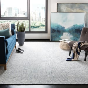 Abstract Ivory/Blue 10 ft. x 10 ft. Geometric Gradient Square Area Rug