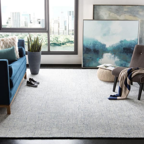 Abstract Ivory/Blue 10 ft. x 10 ft. Geometric Gradient Square Area Rug