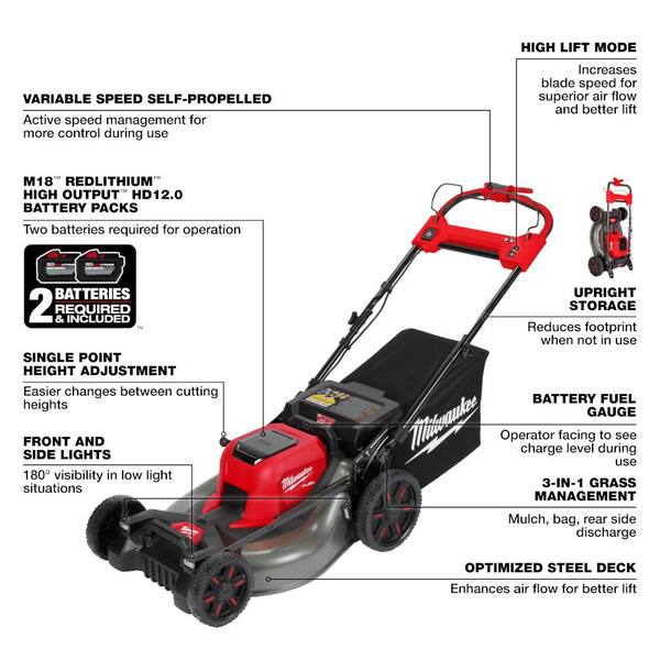 Milwaukee M18 Fuel Brushless Cordless 21 in. Dual Battery Self-Propelled Lawn Mower w/ Chainsaw, (2) 12.0Ah Batteries