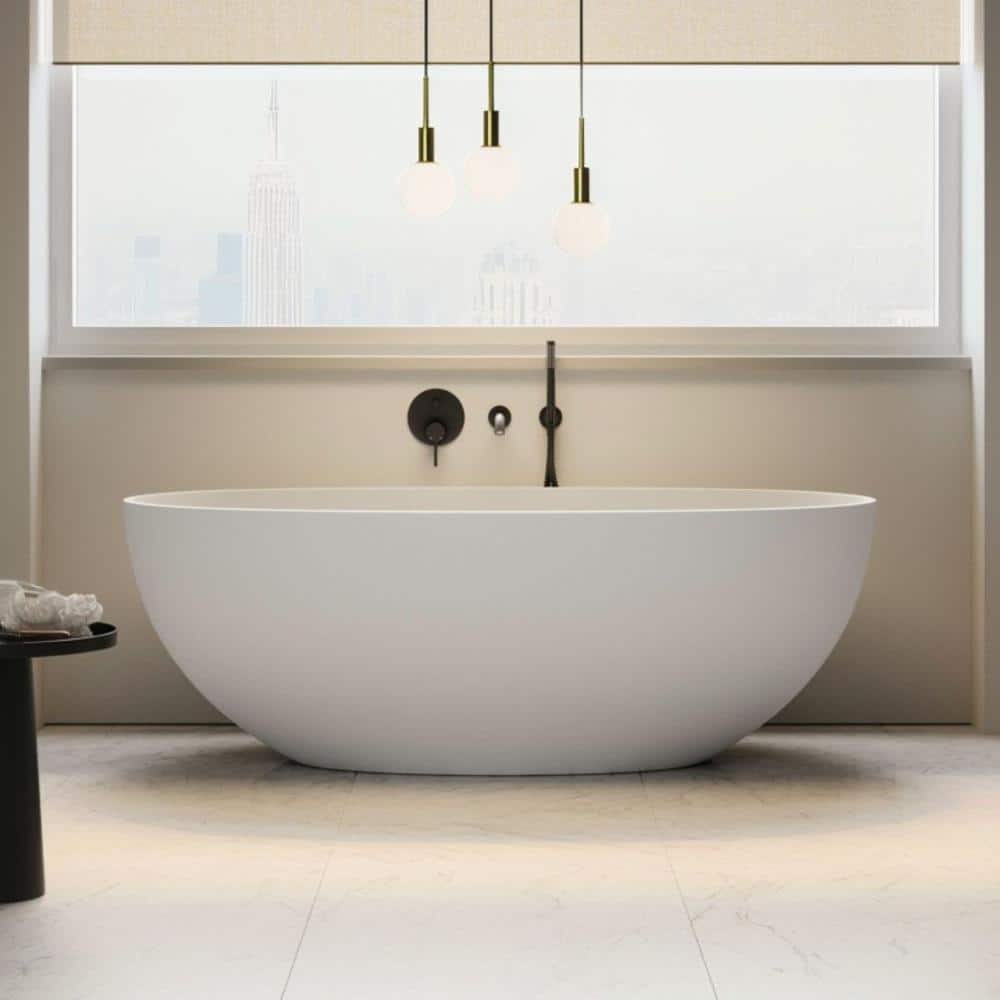 63 in. x 31 in. Solid Surface Flatbottom Freestanding Soaking Bathtub in Matte White price history on PriceWatchPro