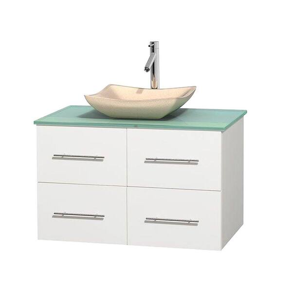 Wyndham Collection Centra 36 in. Vanity in White with Glass Vanity Top in Green and Sink