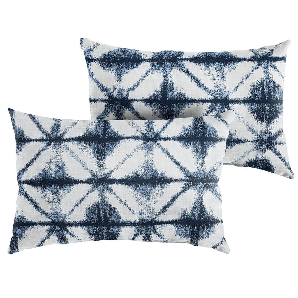 Sunbrella Indigo Geometric Rectangular Outdoor Knife Edge Lumbar Pillows (2