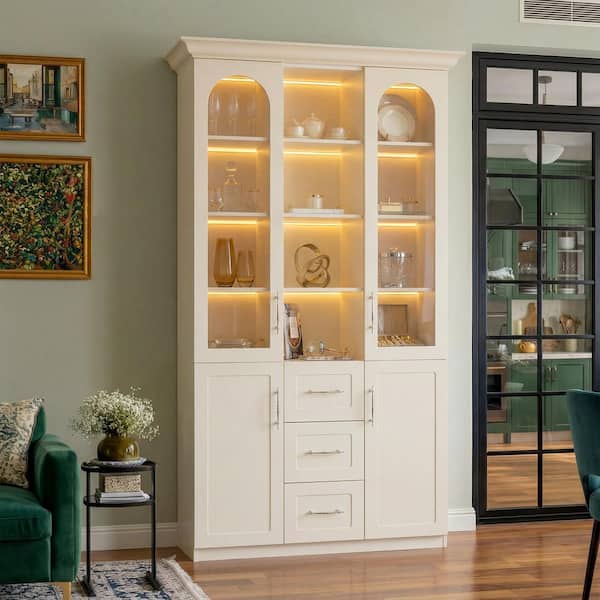 Homsee White 92.5 in. Accent Cabinet Office Storage Cabinet with