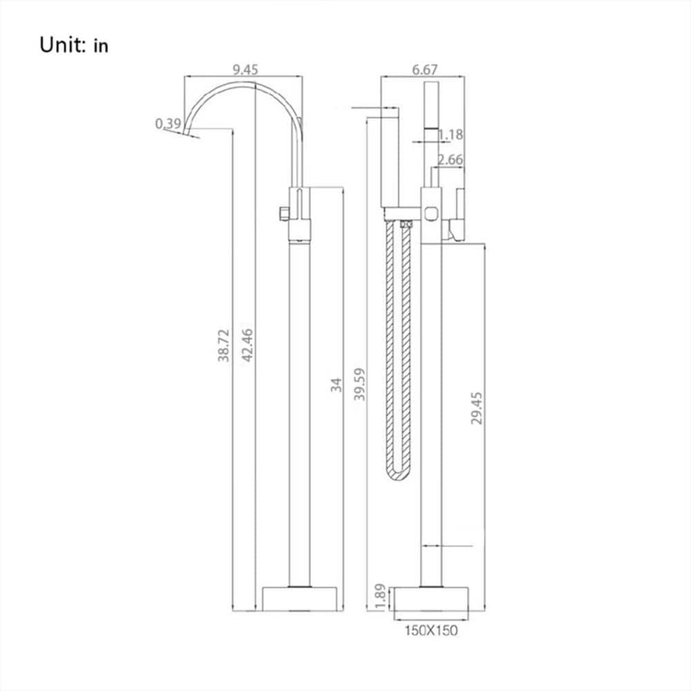 Matte Black Freestanding High Arc Tub Faucet with Hand Shower