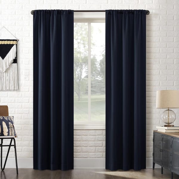 Sun Zero Bergen Theater Grade 100% Navy 84 in. L x 40 in. W Blackout Rod Pocket Curtain Panel