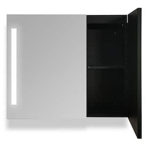 Modern 30 in. W x 26 in. H Large Rectangular Black Surface Mount Medicine Cabinet with Mirror and Dimmable Lights