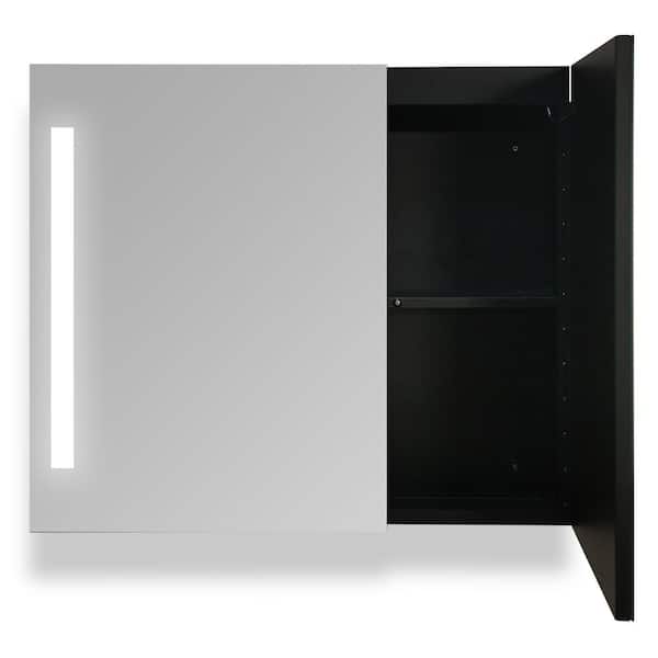 Unbranded Modern 30 in. W x 26 in. H Large Rectangular Black Surface Mount Medicine Cabinet with Mirror and Dimmable Lights