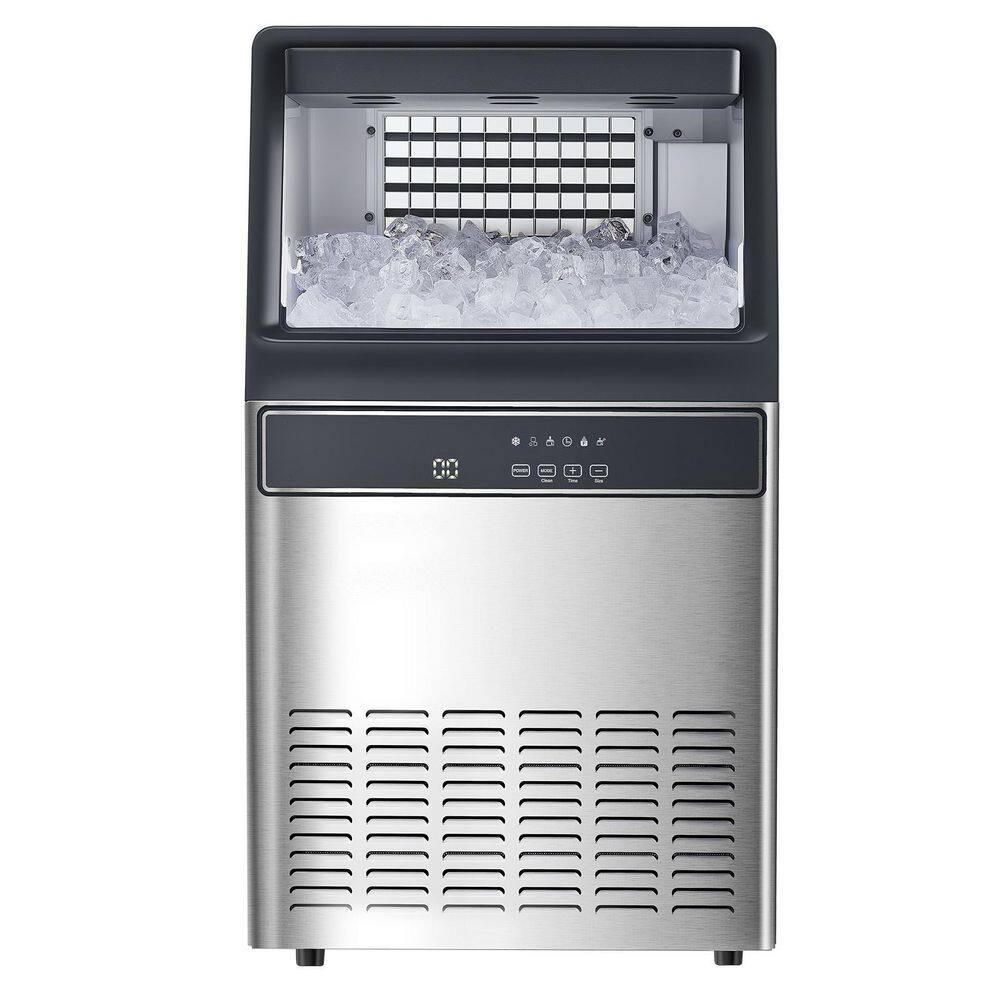 120lbs./24H Commercial Ice Makers 33lbs. Storage 15.9 in.W & Drain Pump 55 Full Size Cube in 15 Mins Freestanding Silver